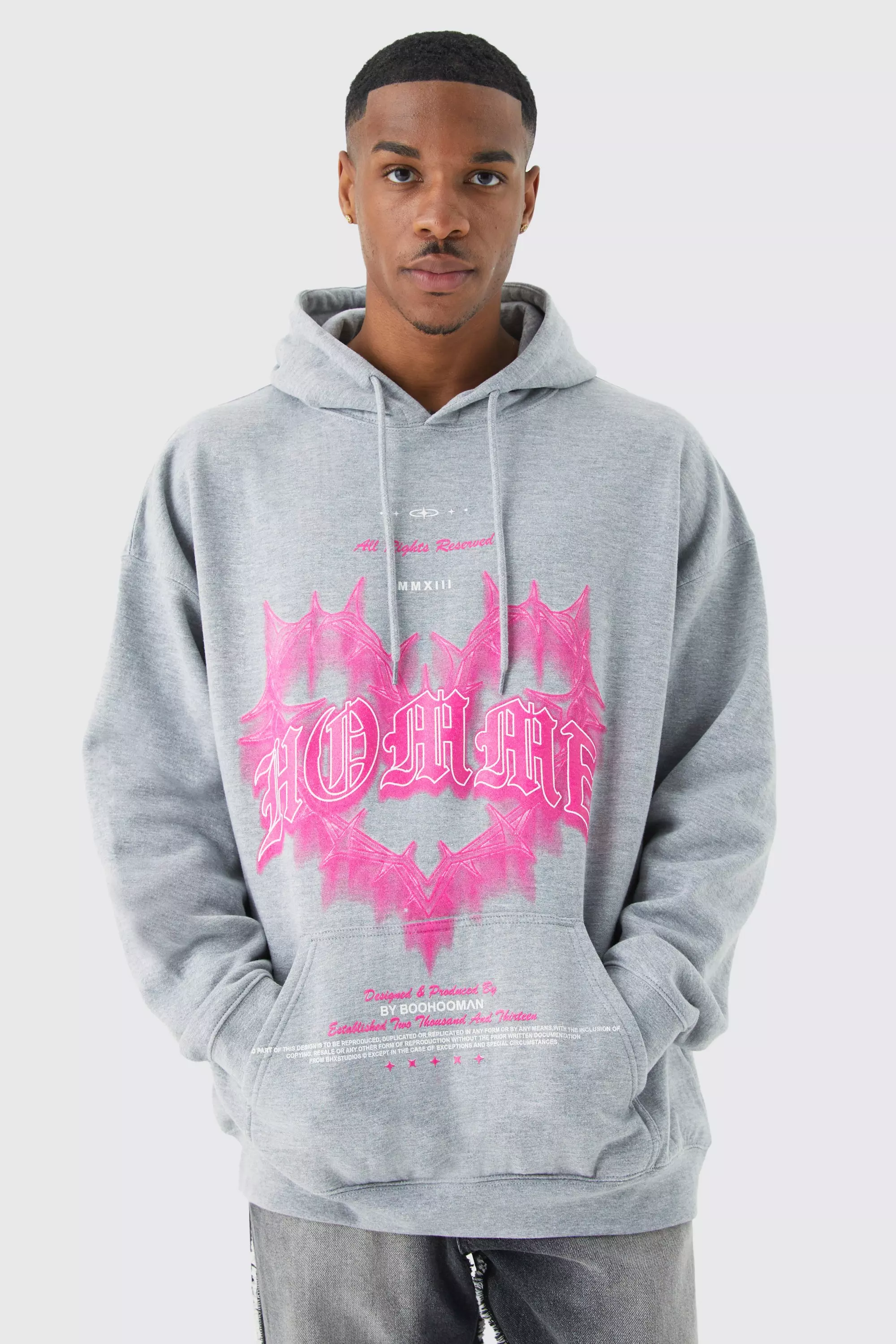 Homme Heart Graphic Hoodie | boohooMAN USA